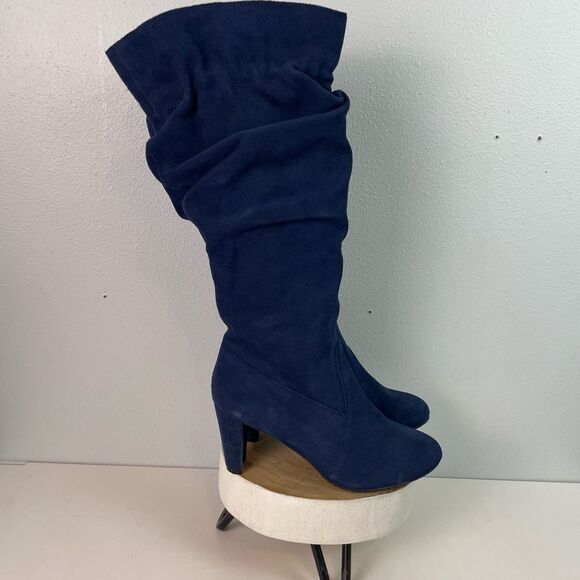 Hot in Hollywood Blue Leather Over the Knee Slouchy Boots Size 8W EUC - Picture 1 of 10